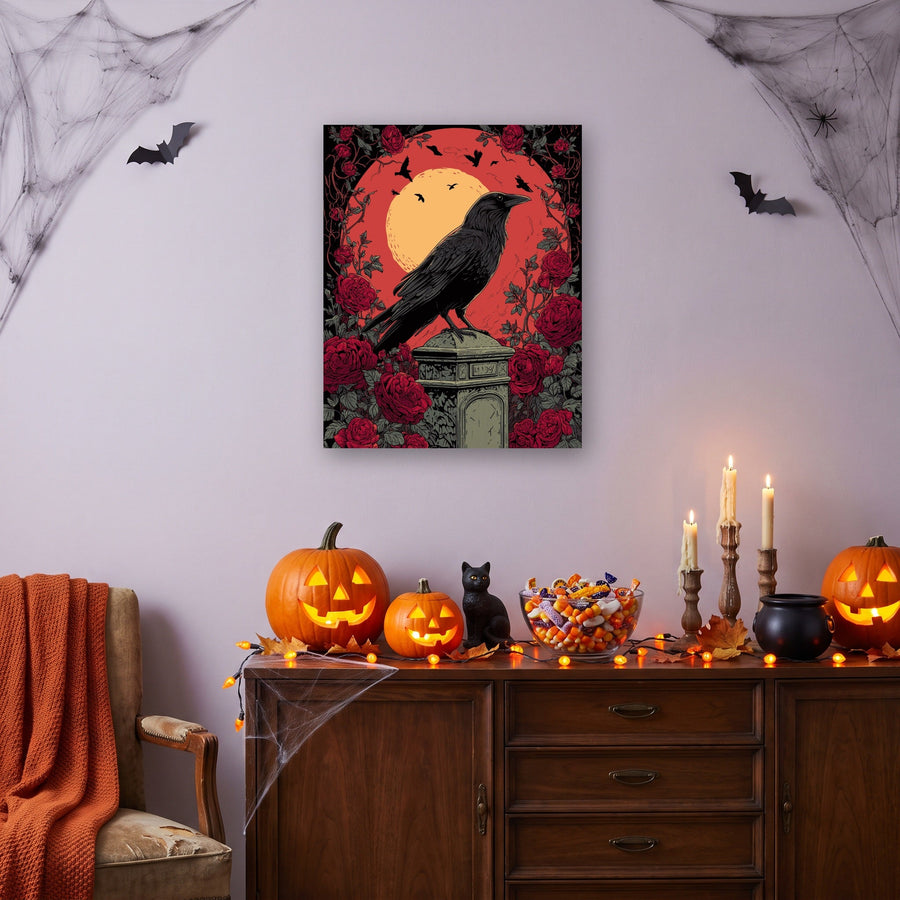 Corbeau et Roses | Peinture par numéro