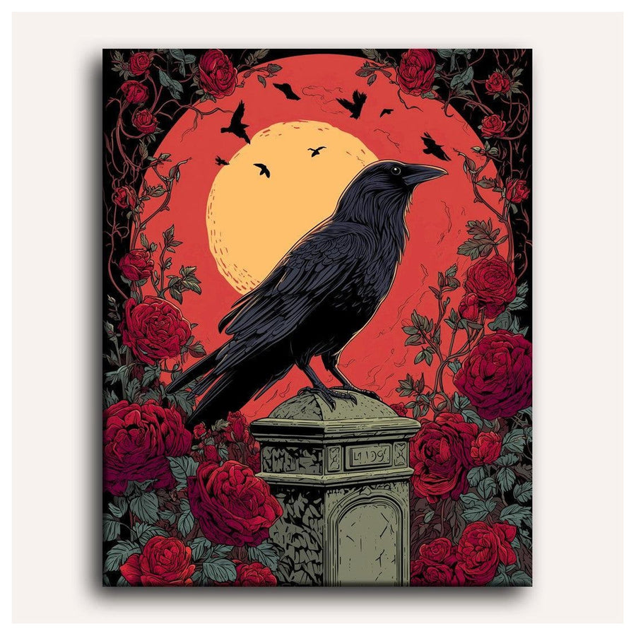 Corbeau et Roses | Peinture par numéro