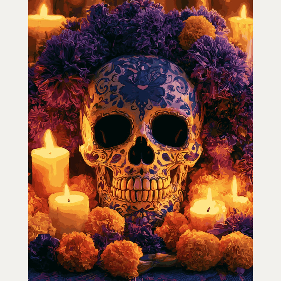 Crâne Fleuri | Peinture par numéro