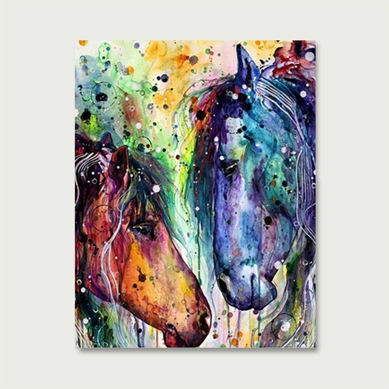 Deux Chevaux à l'Aquarelle | Peinture par numéro