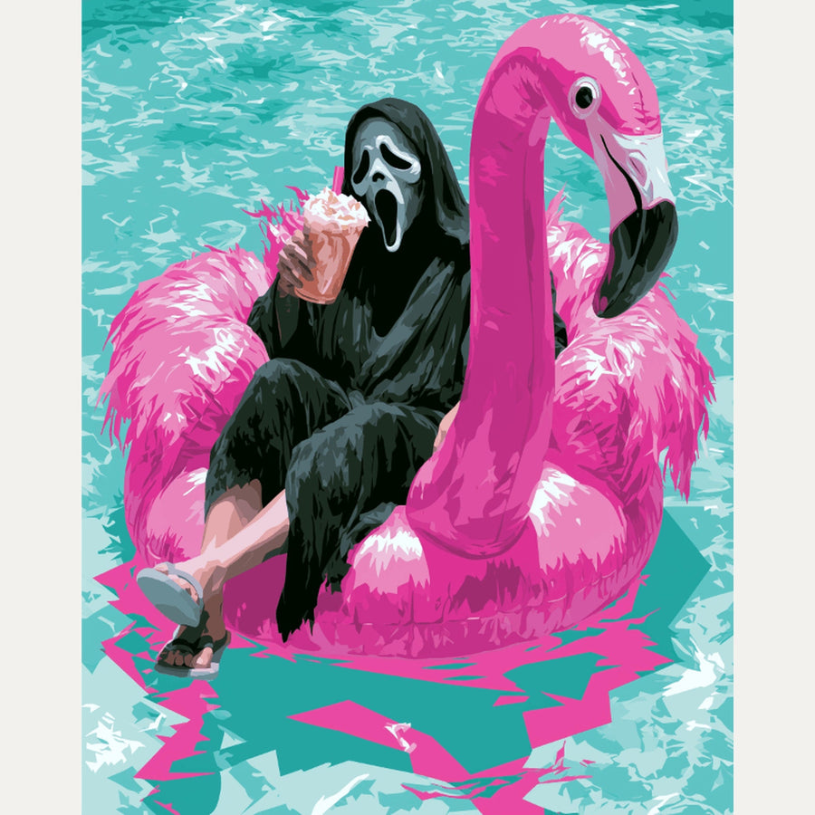 Fantôme sur Flamant Rose | Peinture par numéro