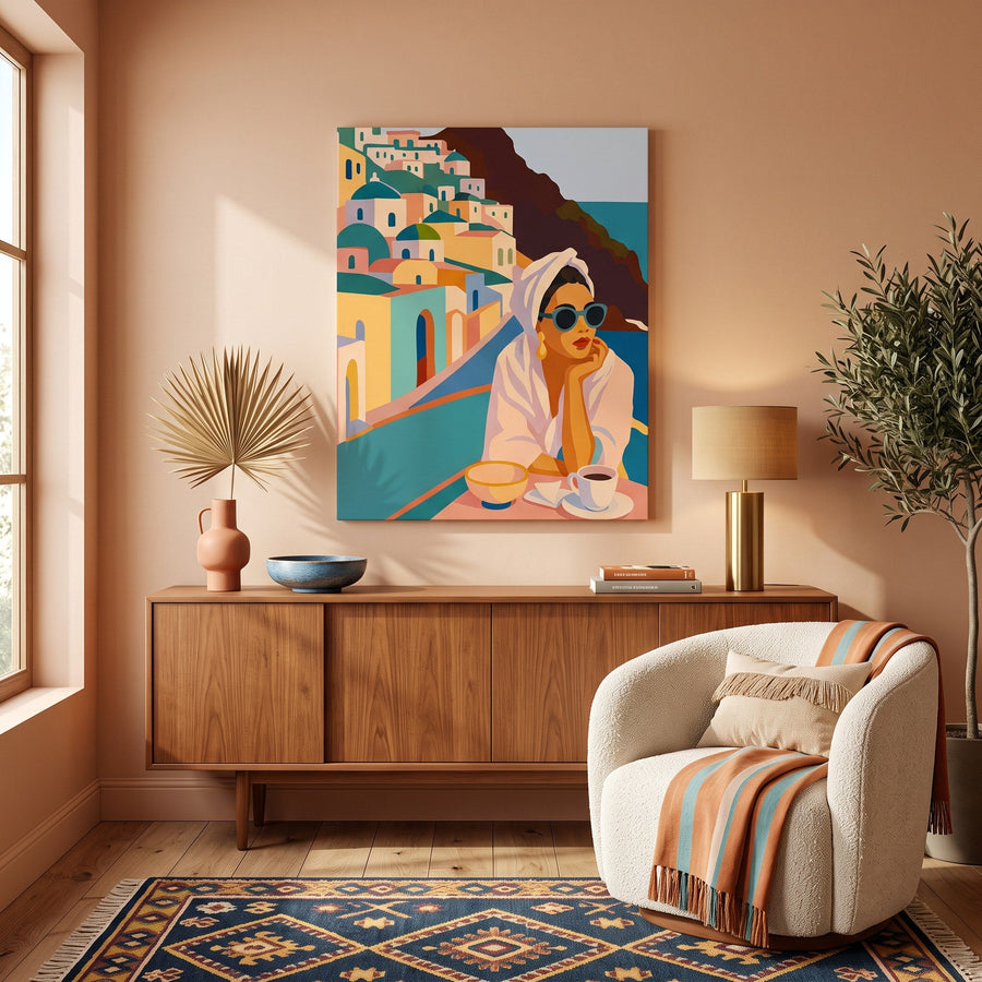 Femme à Santorin | Peinture par numéro