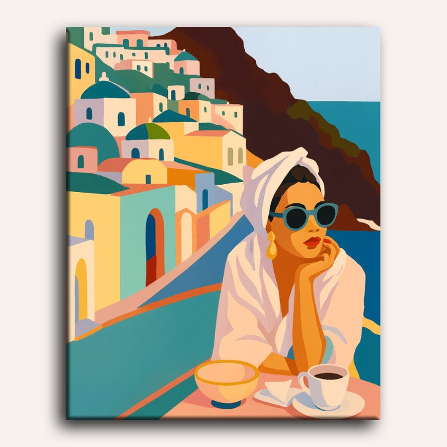 Femme à Santorin | Peinture par numéro