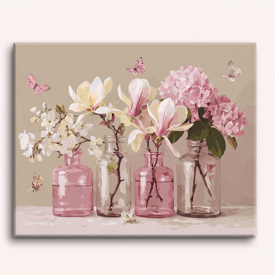 Fleurs en Bocaux Roses | Peinture par numéro