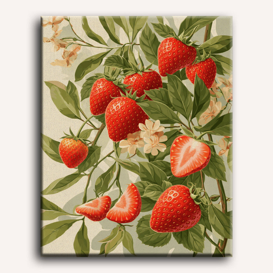 Fraises en Fleurs | Peinture par numéro
