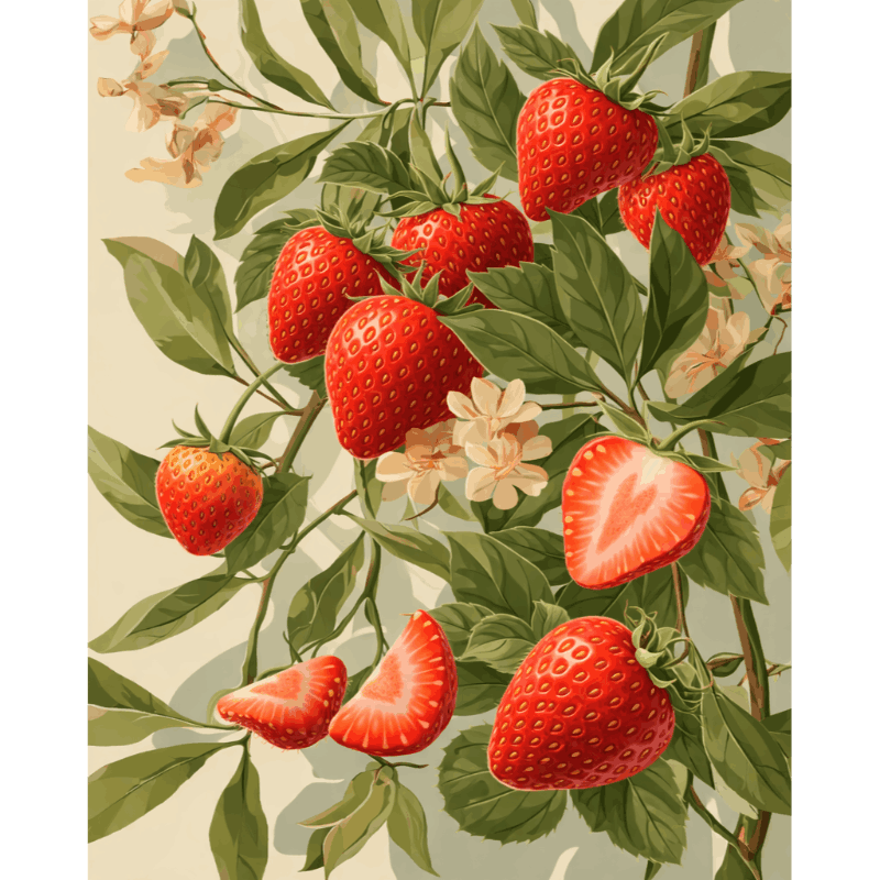 Fraises en Fleurs | Peinture par numéro
