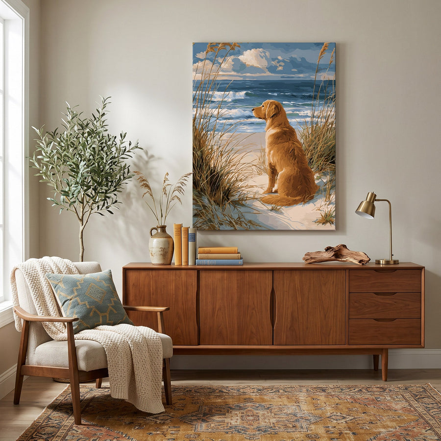 Golden Retriever à la Plage | Peinture par numéro