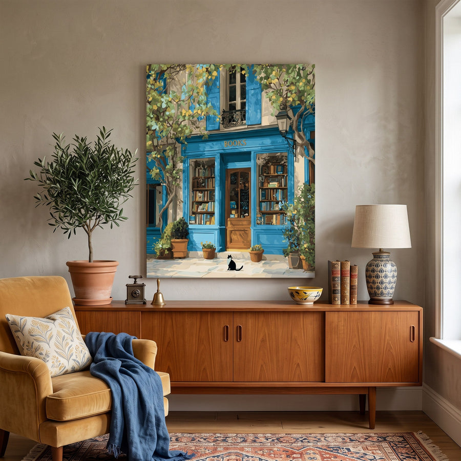 Librairie Bleue au Chat Noir | Peinture par numéro