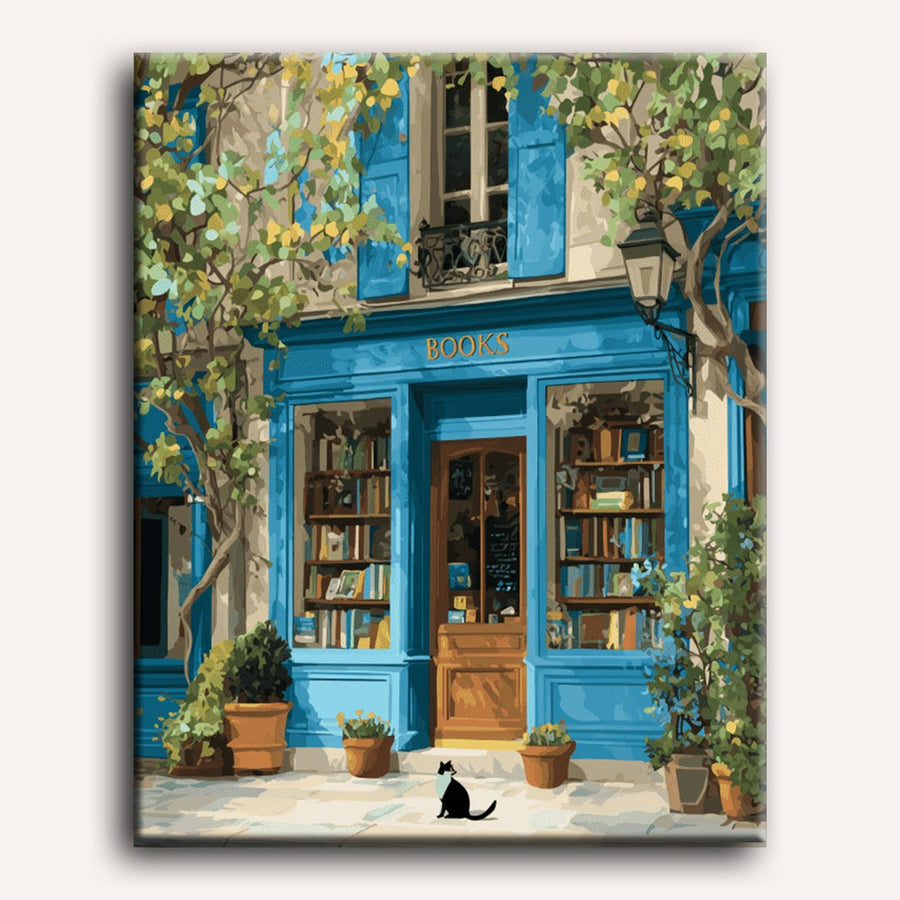 Librairie Bleue au Chat Noir | Peinture par numéro