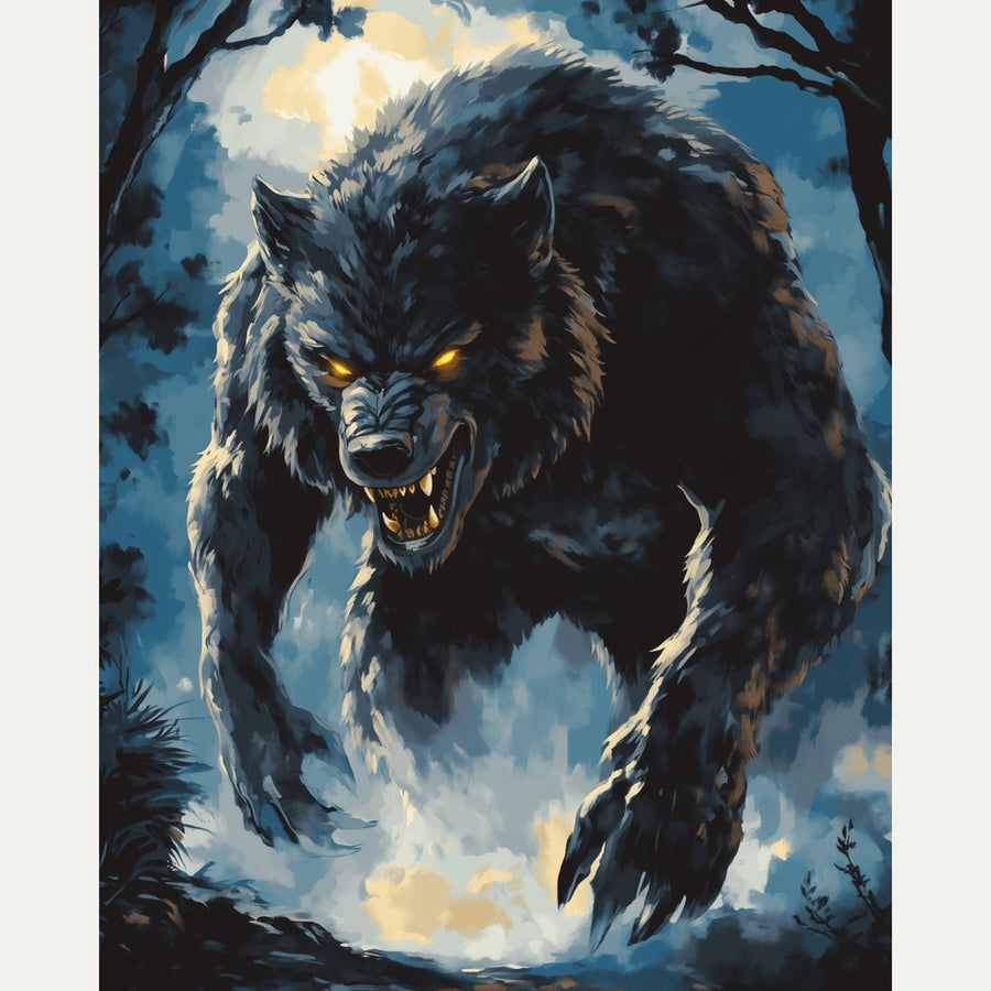 Loup sous la Lune | Peinture par numéro