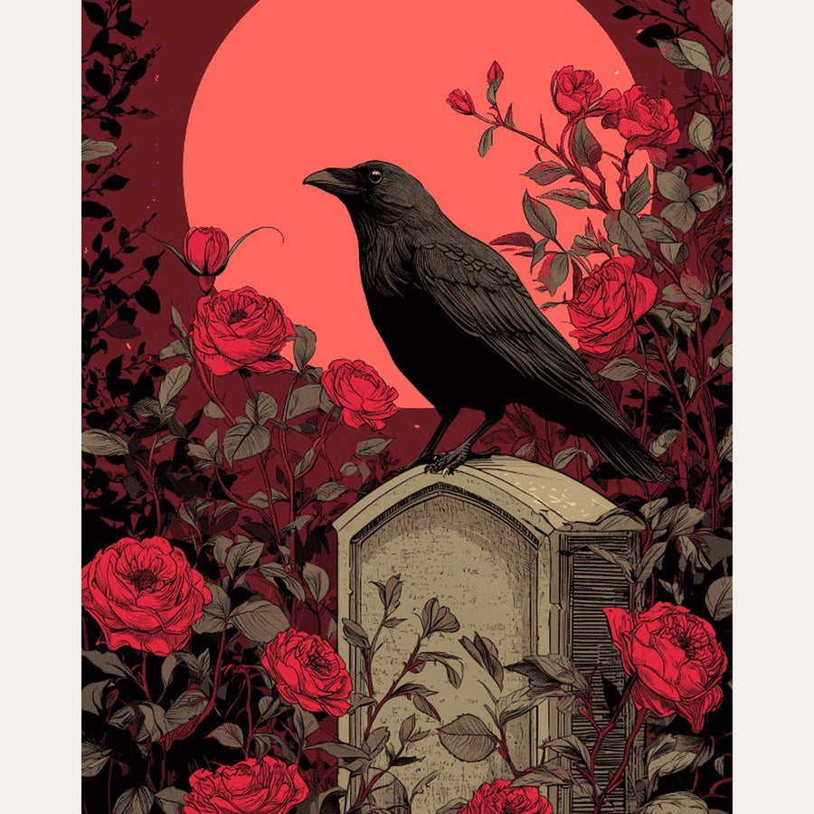Lune Rouge au Cimetière | Peinture par numéro