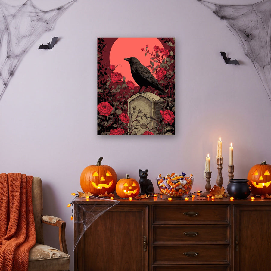 Lune Rouge au Cimetière | Peinture par numéro