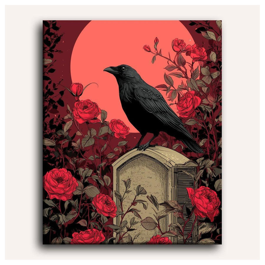 Lune Rouge au Cimetière | Peinture par numéro