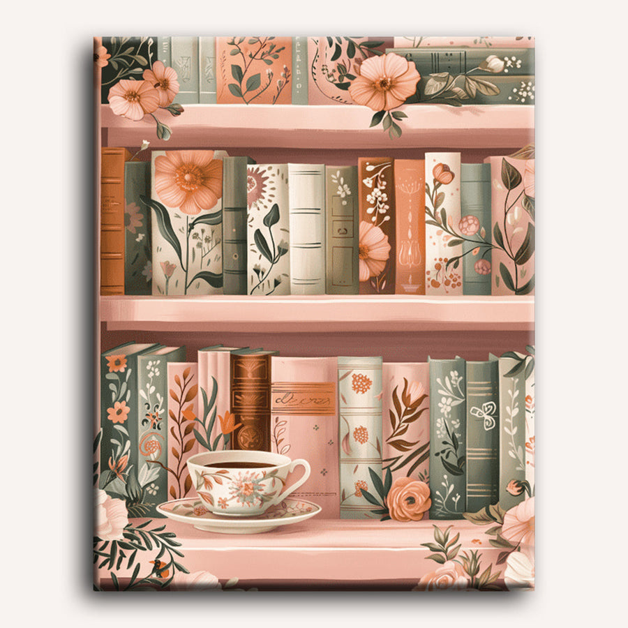 Bibliothèque fleurie | Peinture par numéro