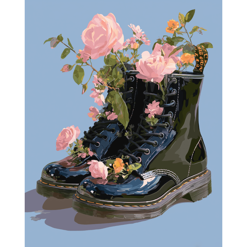 Fleurs sauvages dans une botte | Peinture par numéro