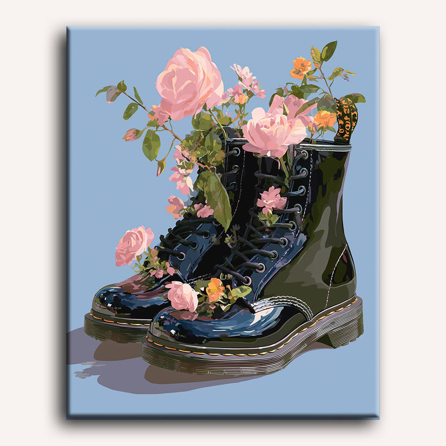 Fleurs sauvages dans une botte | Peinture par numéro