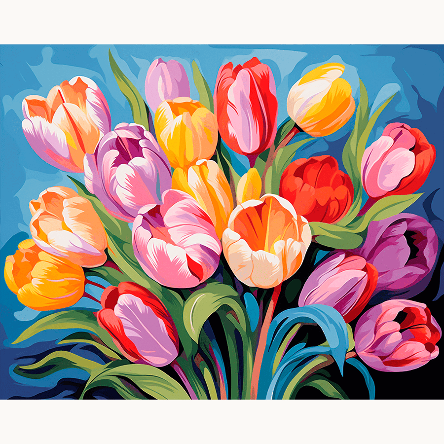Mélange de tulipes éclatantes | Peinture par numéro