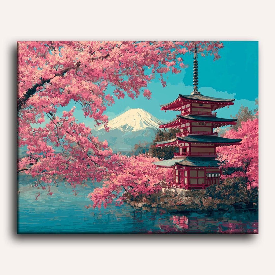 Mont Fuji Fleuri | Peinture par numéro