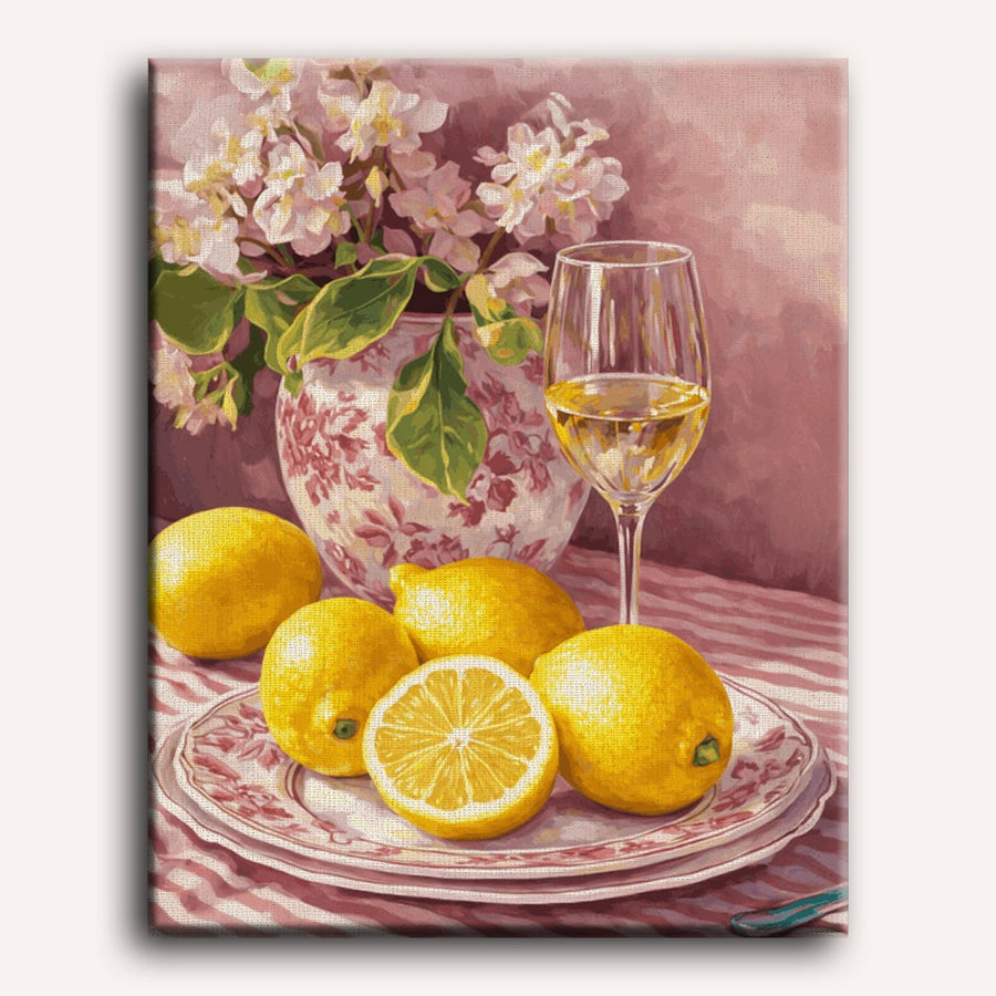 Nature Morte Rose aux Citrons | Peinture par numéro