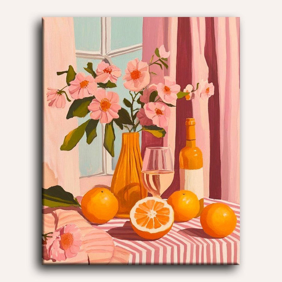 Oranges, vin et fleurs | Peinture par numéro