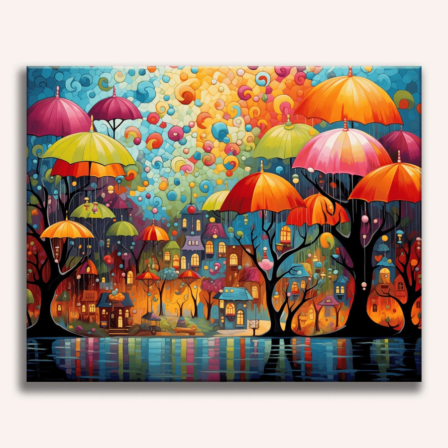 Parapluies en ville | Peinture par numéro