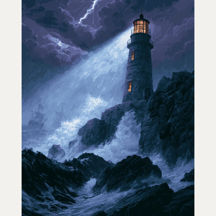 Phare dans la Tempête | Peinture par numéro