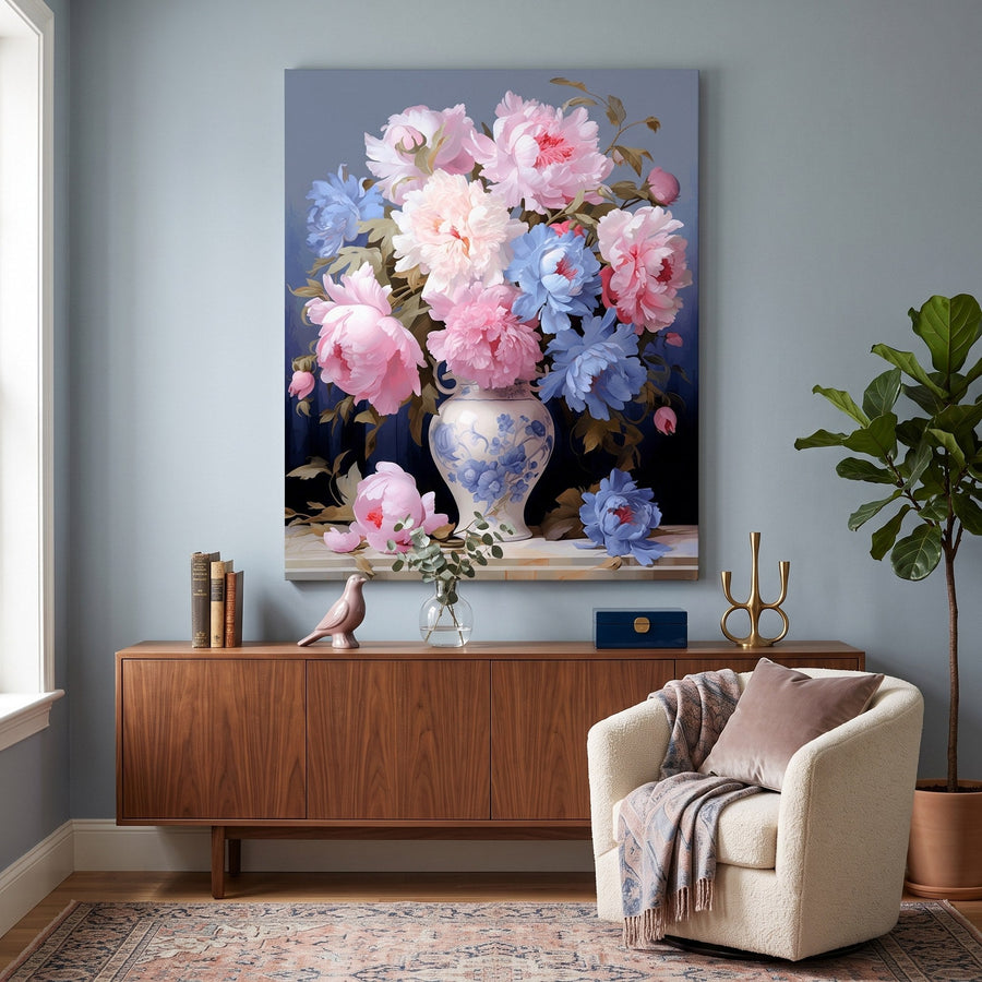 Pivoines en Vase de Delft | Peinture par numéro