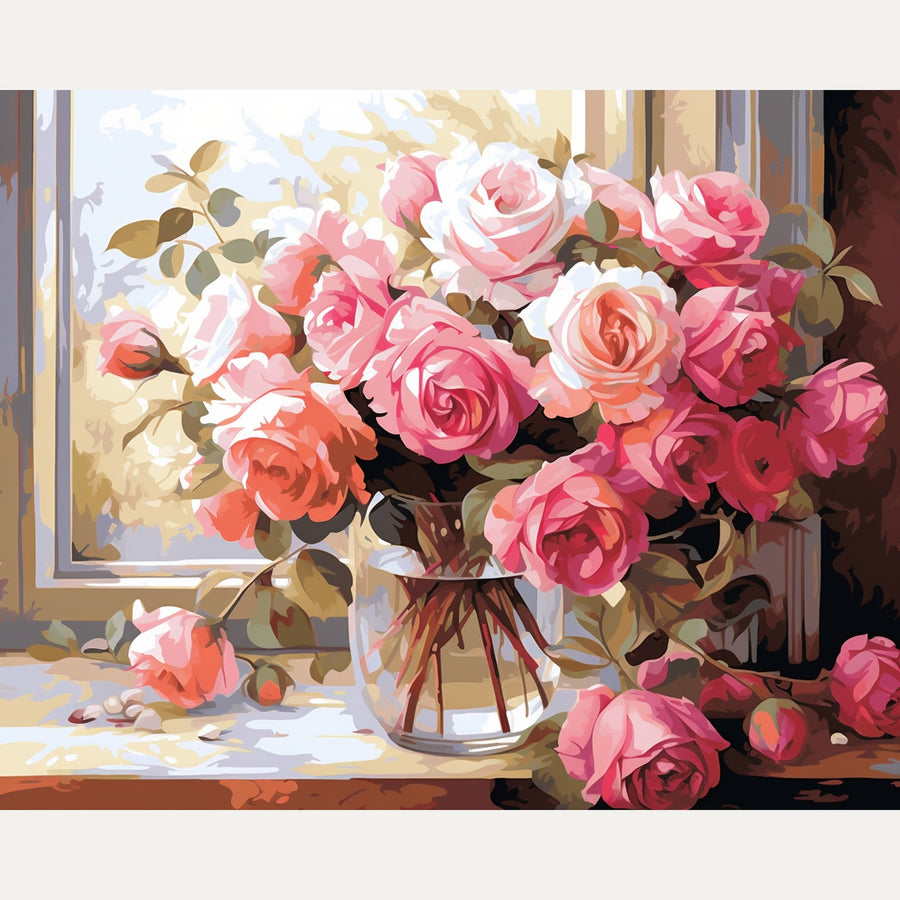 Roses à la Fenêtre | Peinture par numéro