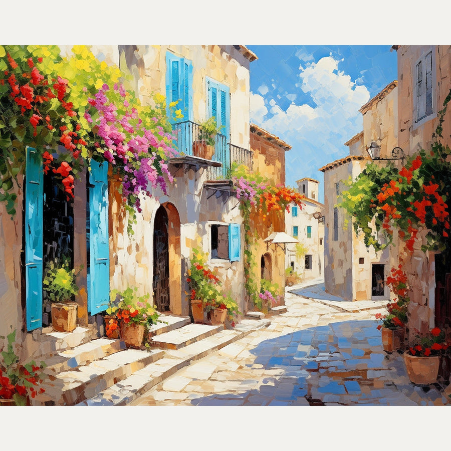 Ruelle aux Volets Bleus | Peinture par numéro