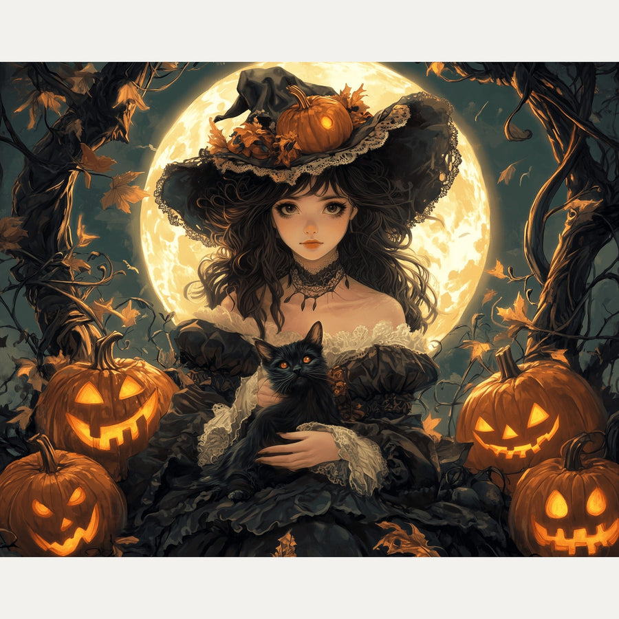 Sorcière au Chat Noir | Peinture par numéro