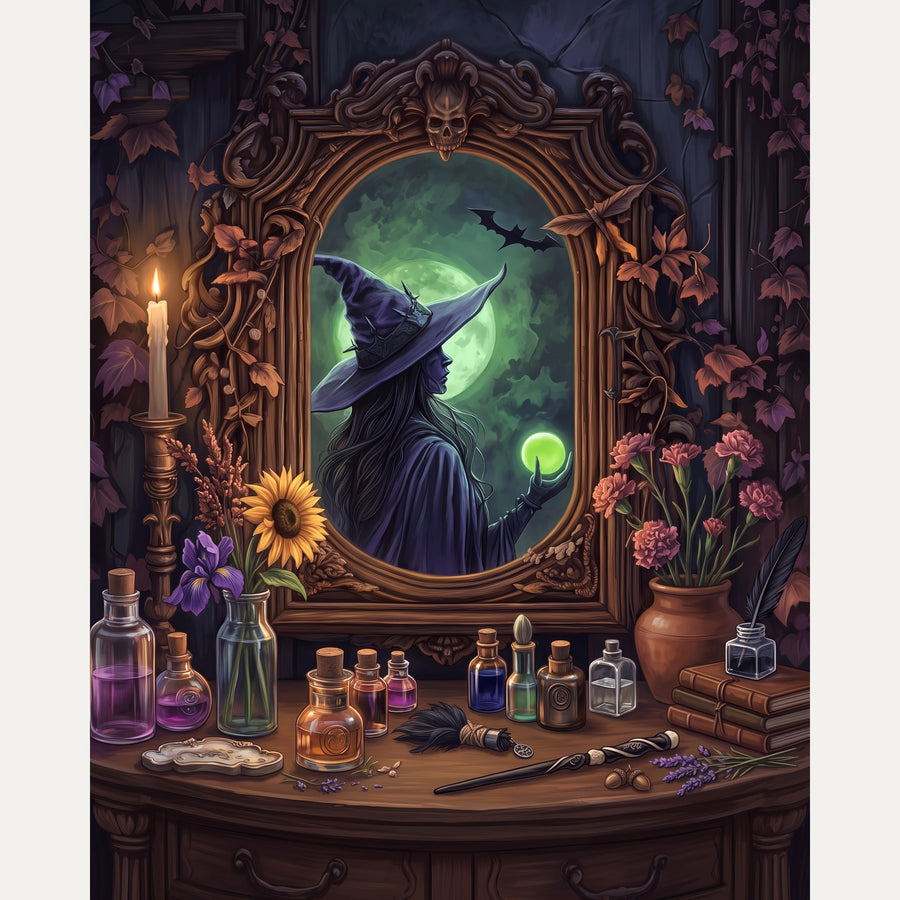 Sorcière au Miroir | Peinture par numéro