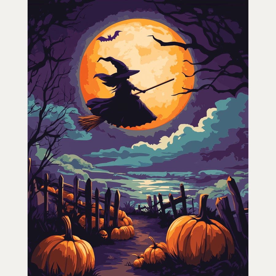 Sorcière sous la Lune | Peinture par numéro
