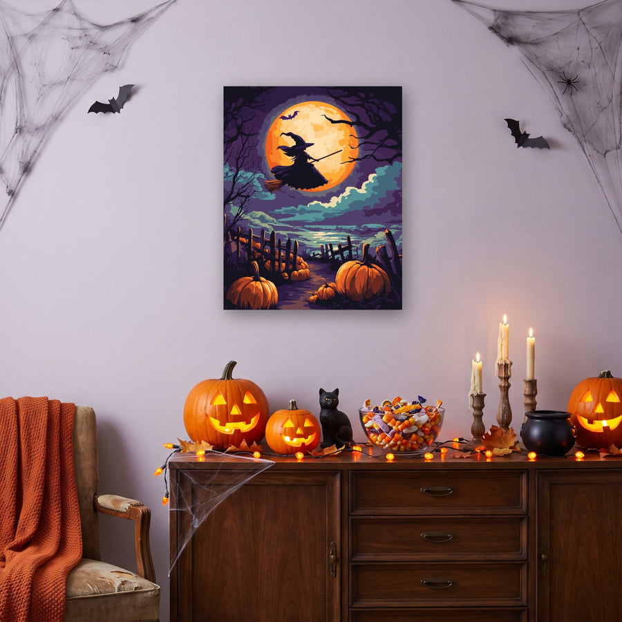 Sorcière sous la Lune | Peinture par numéro