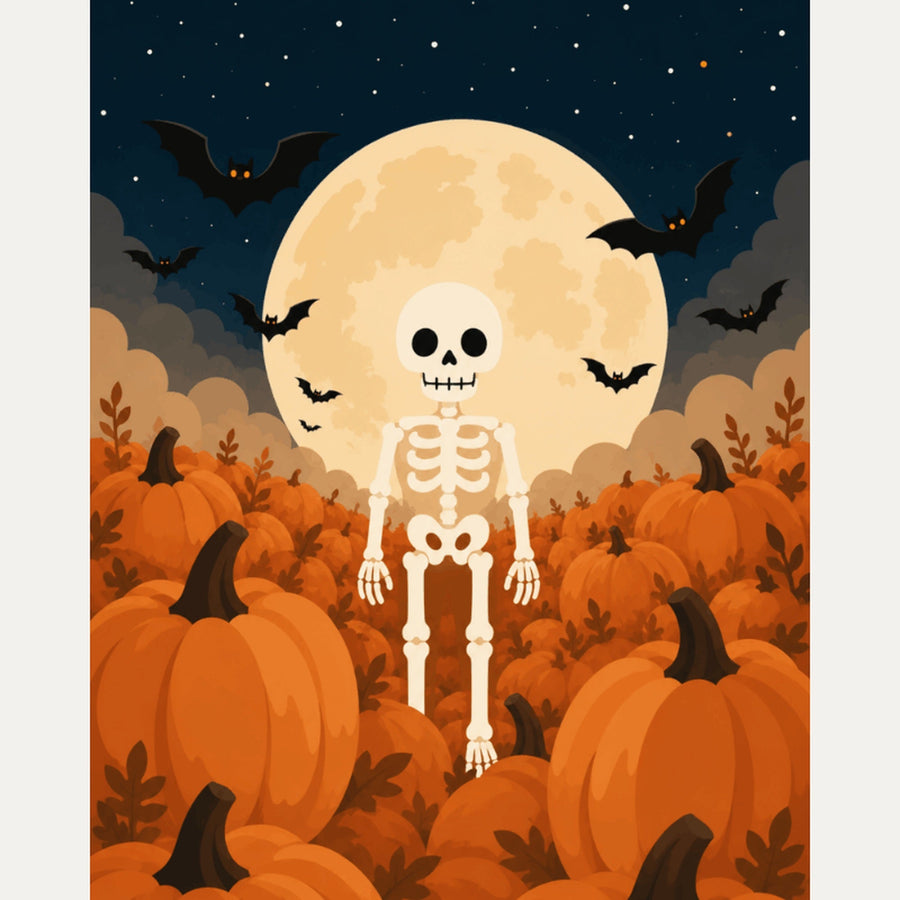 Squelette sous la Lune | Peinture par numéro