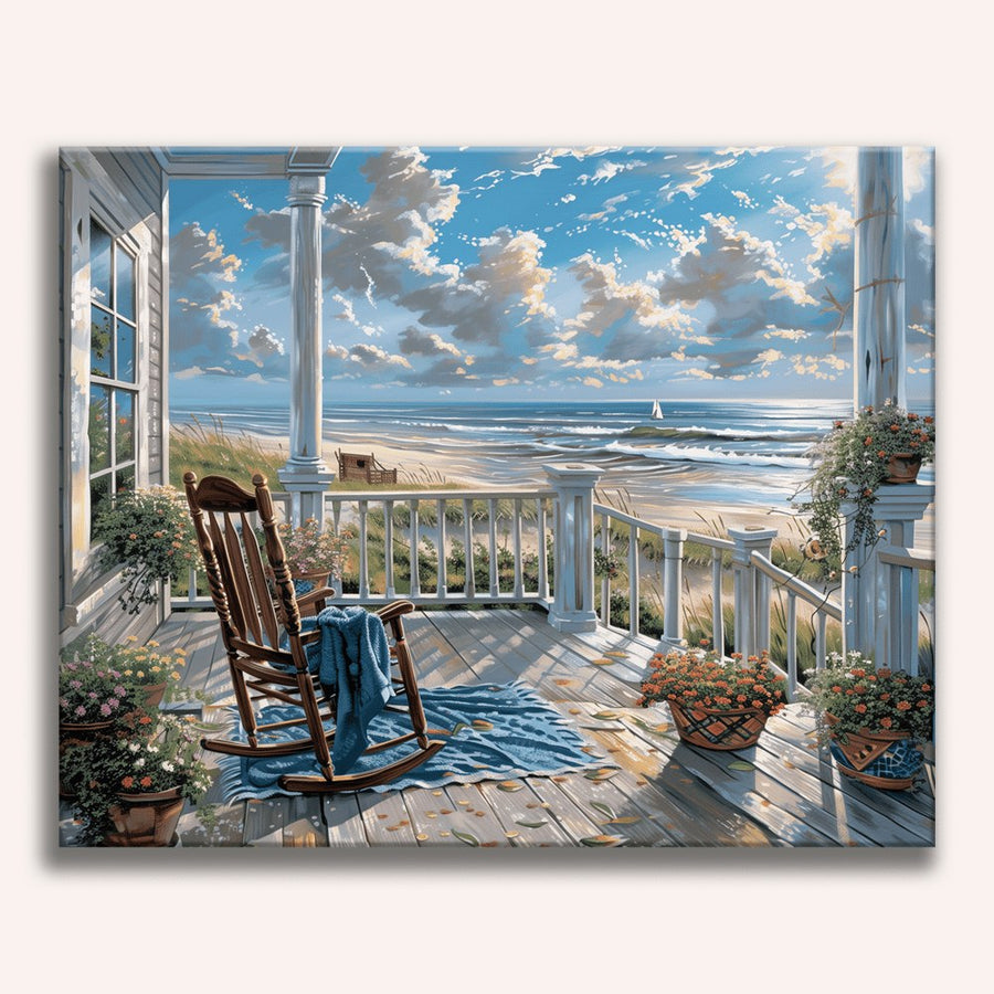 Terrasse face à la mer | Peinture par numéro