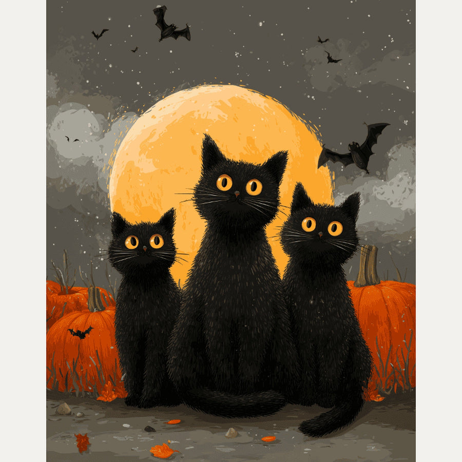 Trio de Chats Noirs | Peinture par numéro