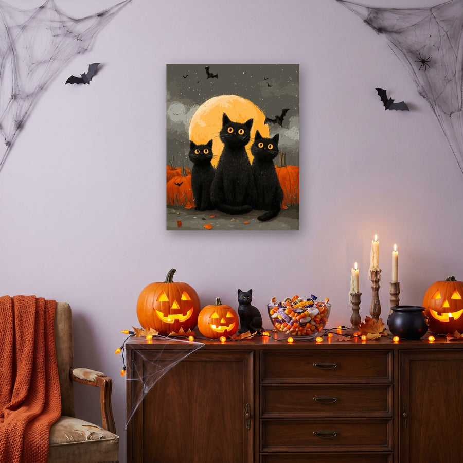 Trio de Chats Noirs | Peinture par numéro