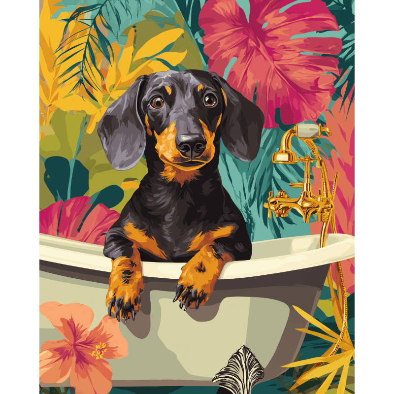 Dachshund Tropical | Peinture par numéro