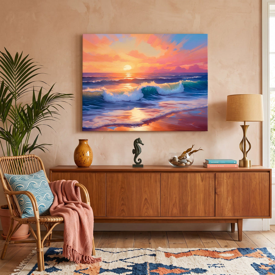 Vagues au Coucher de Soleil | Peinture par numéro