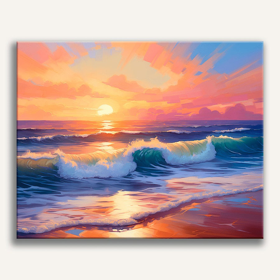 Vagues au Coucher de Soleil | Peinture par numéro