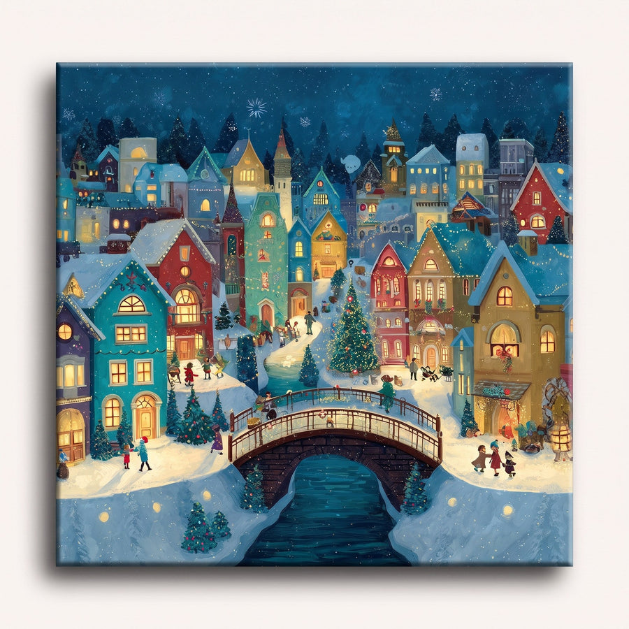 Village de Noël Enneigé | Peinture par numéro