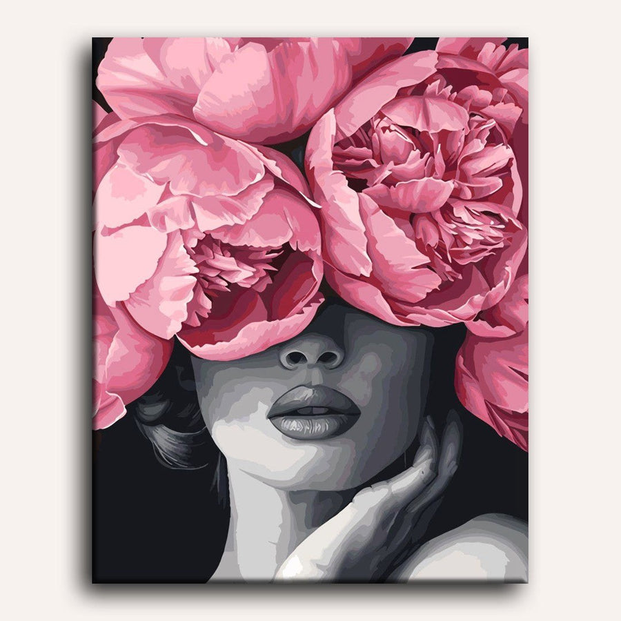 Visage aux Pivoines | Peinture par numéro